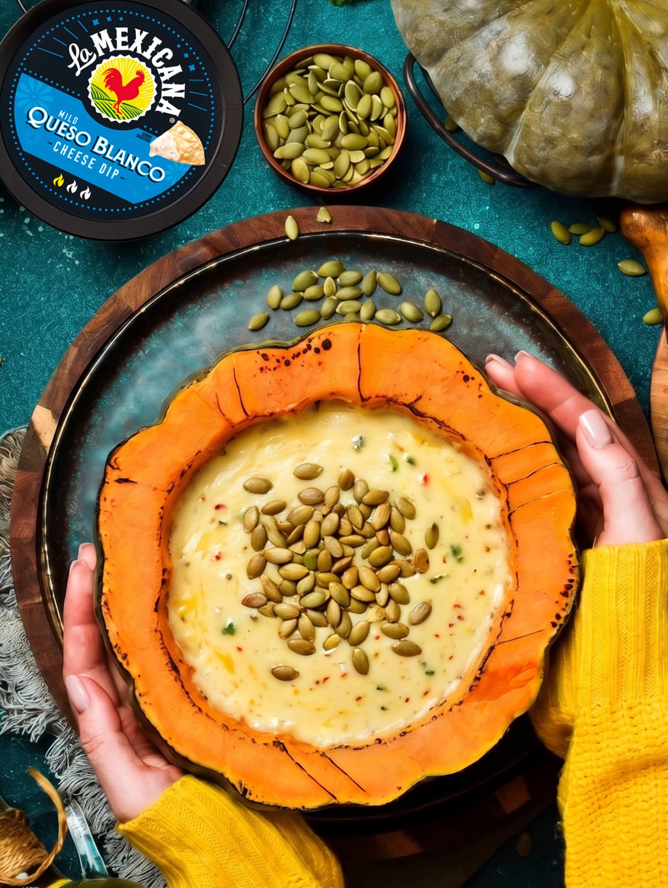 Fall-ify your queso with cinnamon, pepitas and paprika 🧀🎃
